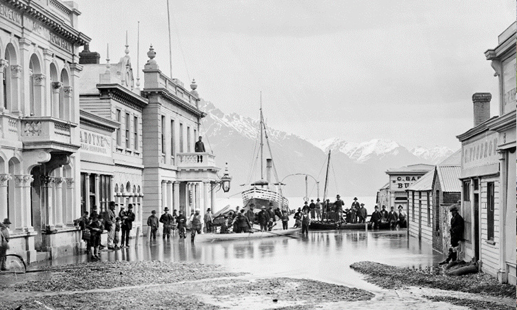 Ballarat Street, Queenstown, NZ, flooded 1878, Queenstown, by William Hart, Hart, Campbell & Co. Te Papa (C.014174)