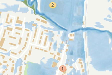 Map showing UK FloodMap 4 data and based on Ordnance Survey Zoomstack