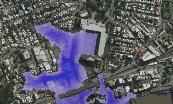 Ambiental’s FloodMap™ Fluvial Urban Model at 1 in 200 year return period in blue
